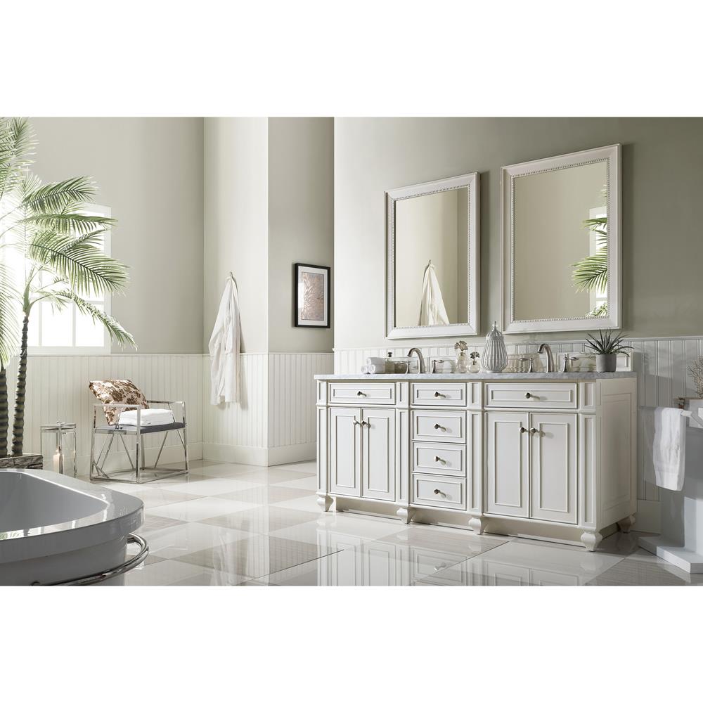 Fynn French Country Carrara Marble White Wood Double Vanity Sink - 72"|