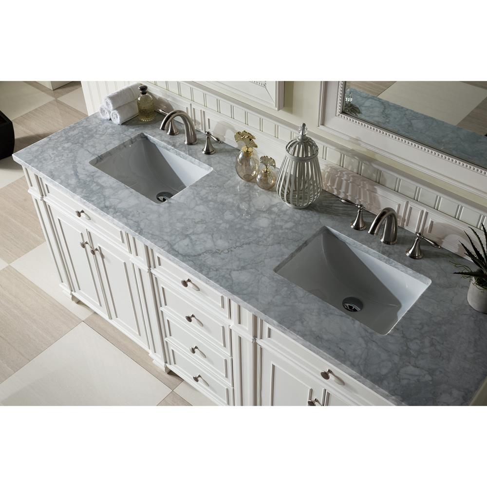 Fynn French Country Carrara Marble White Wood Double Vanity Sink - 72"|