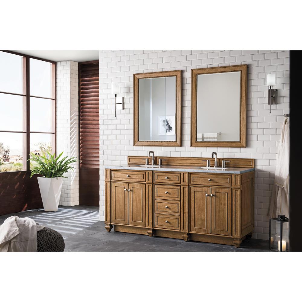 Fynn French Country Carrara Marble Brown Wood Double Vanity Sink - 72"|