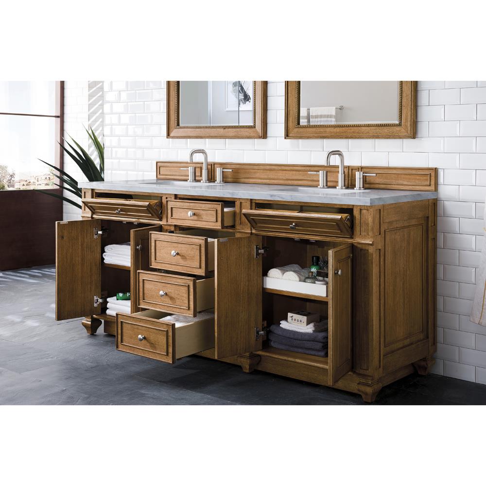 Fynn French Country Carrara Marble Brown Wood Double Vanity Sink - 72"|