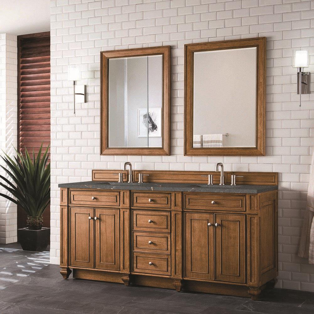 Fynn French Country Parisien Bleu Quartz Brown Wood Double Vanity Sink - 72"|