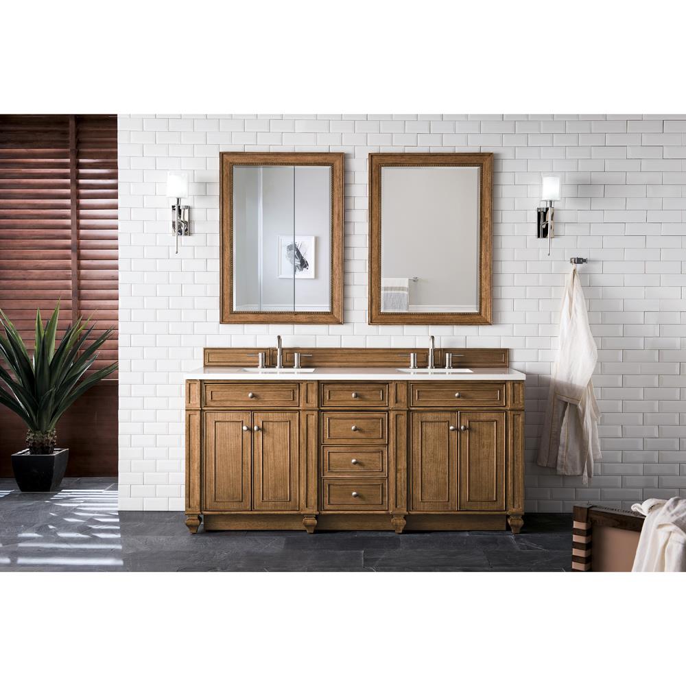 Fynn French Country White Zeus Quartz Brown Wood Double Vanity Sink - 72"|