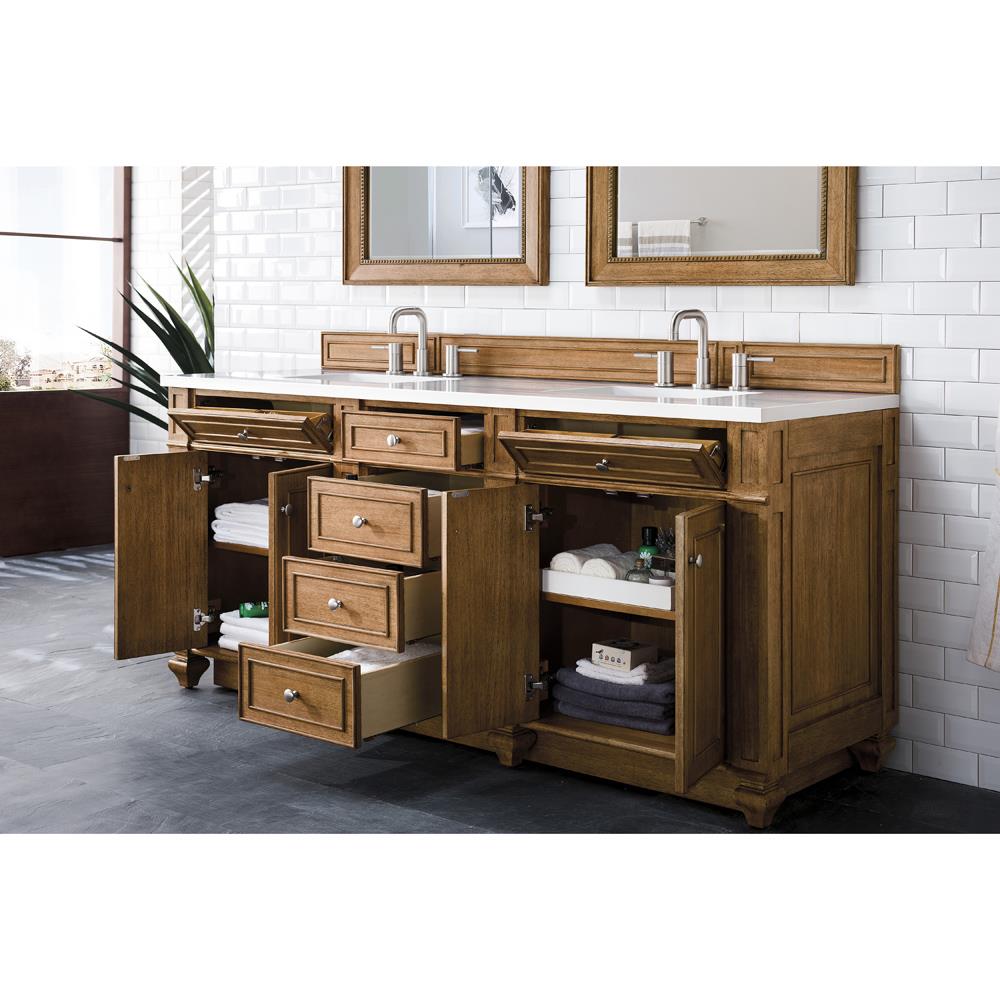 Fynn French Country White Zeus Quartz Brown Wood Double Vanity Sink - 72"|