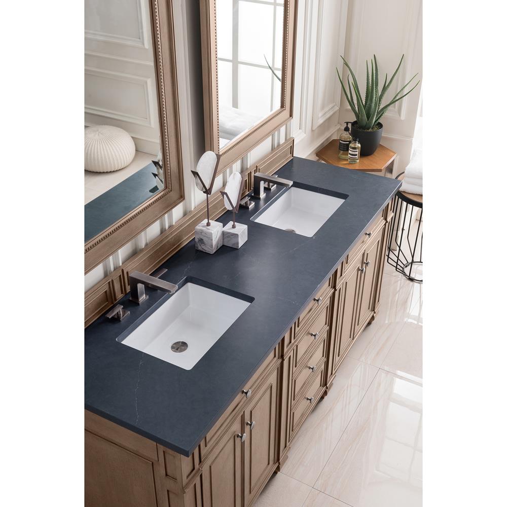 Fynn French Country Charcoal Quartz Whitewashed Wood Double Vanity Sink - 72"|