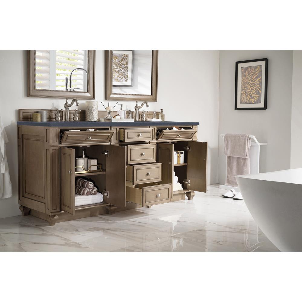 Fynn French Country Charcoal Quartz Whitewashed Wood Double Vanity Sink - 72"|