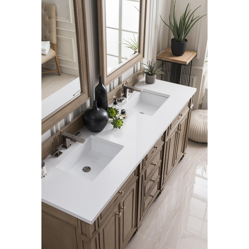 Fynn French Country White Zeus Quartz Whitewashed Wood Double Vanity Sink - 72"|