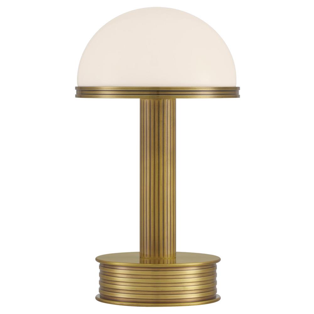 Winslow Mid Century White Glass Shade Antique Brass Cordless Table Lamp|