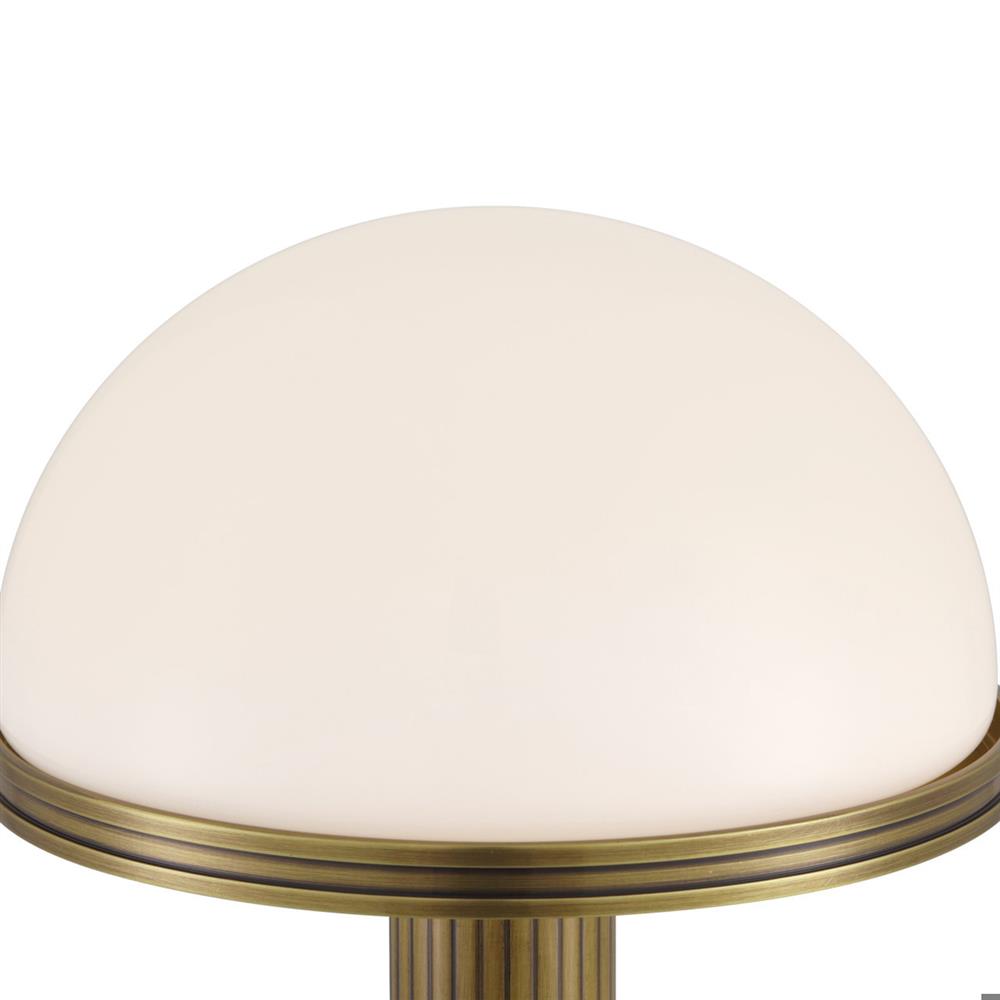 Winslow Mid Century White Glass Shade Antique Brass Cordless Table Lamp|