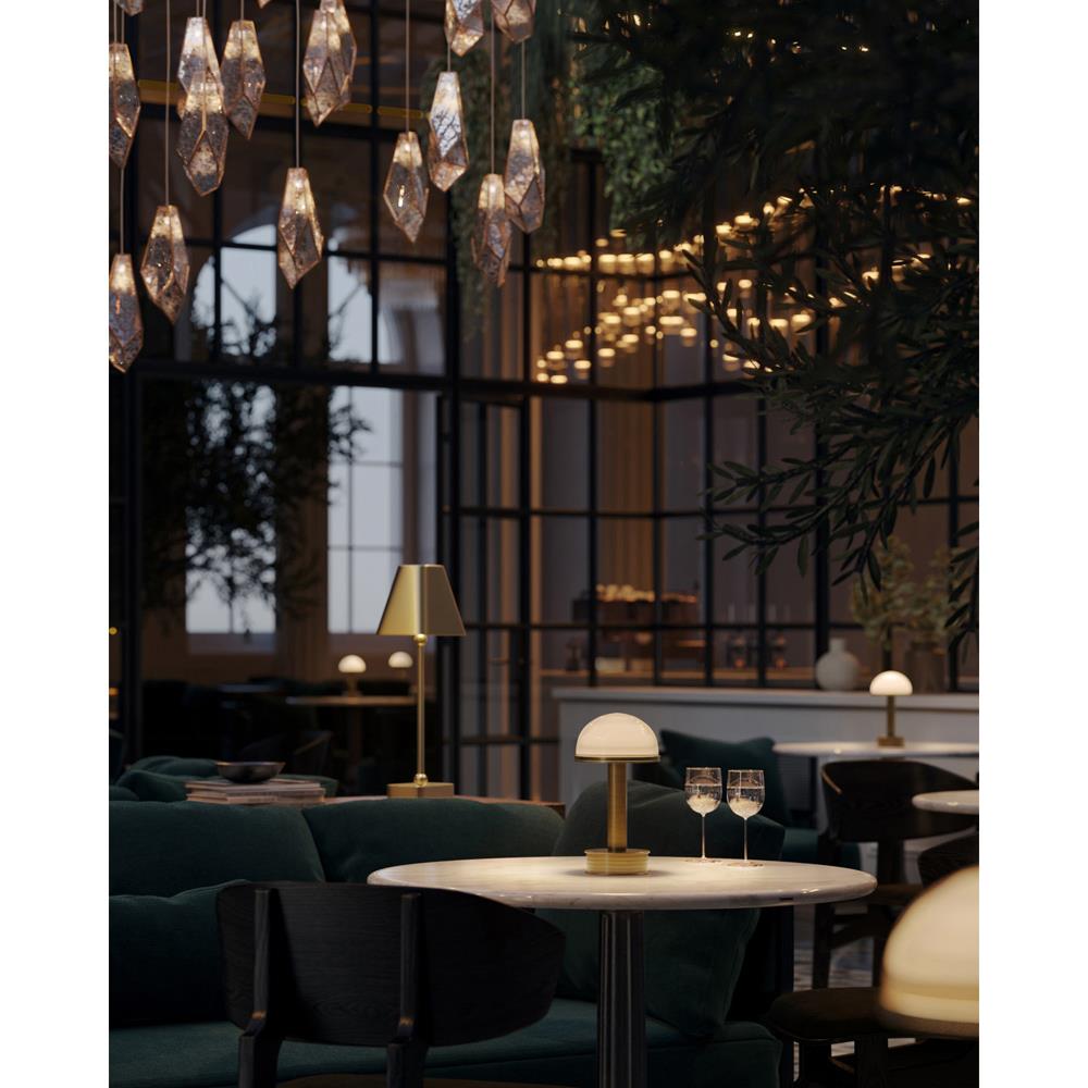 Winslow Mid Century White Glass Shade Antique Brass Cordless Table Lamp|