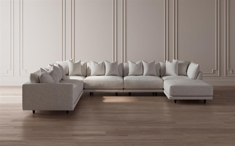 Toulouse Heathered Ivory Performance Modular 7-Piece Corner Sectional With Ottoman - Right End - 166&quot;|