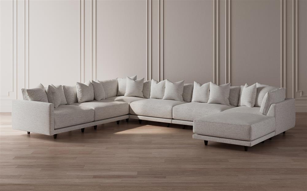 Toulouse Heathered Ivory Performance Modular 7-Piece Corner Sectional With Ottoman - Right End - 166&quot;|