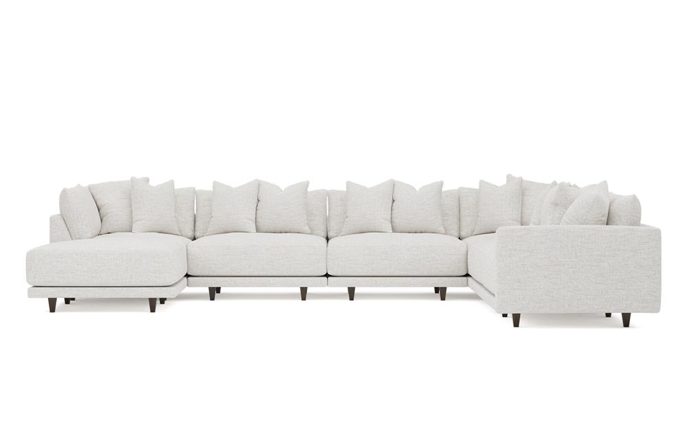 Toulouse Heathered Ivory Performance Modular 7-Piece Corner Sectional With Ottoman - Left End - 166&quot;|