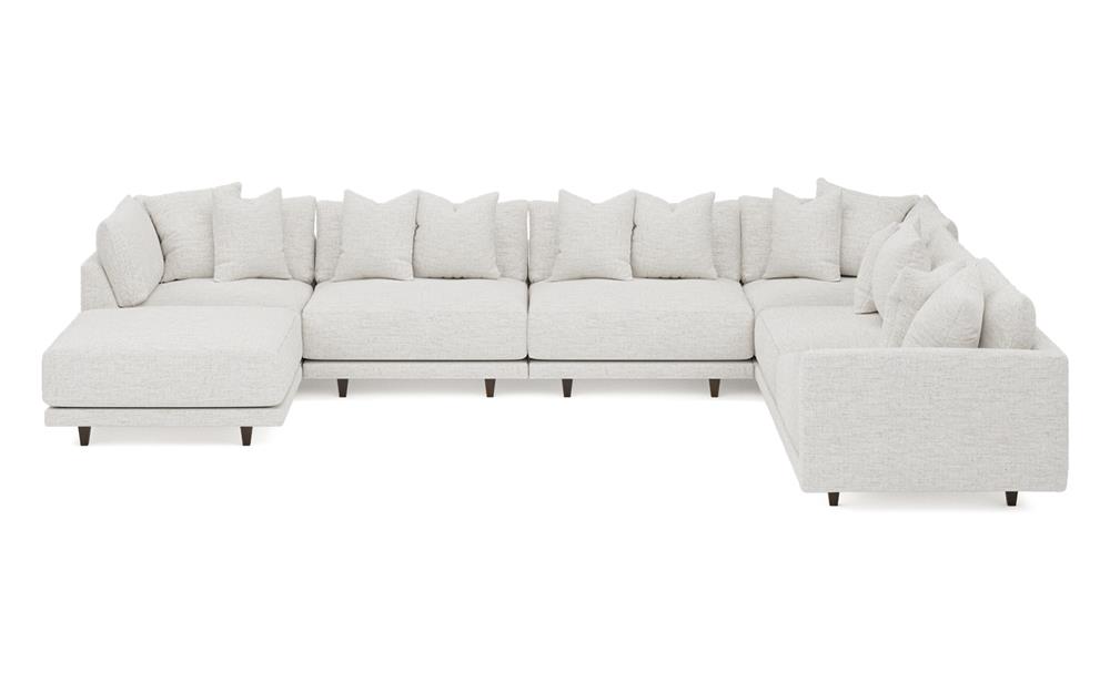 Toulouse Heathered Ivory Performance Modular 7-Piece Corner Sectional With Ottoman - Left End - 166&quot;|