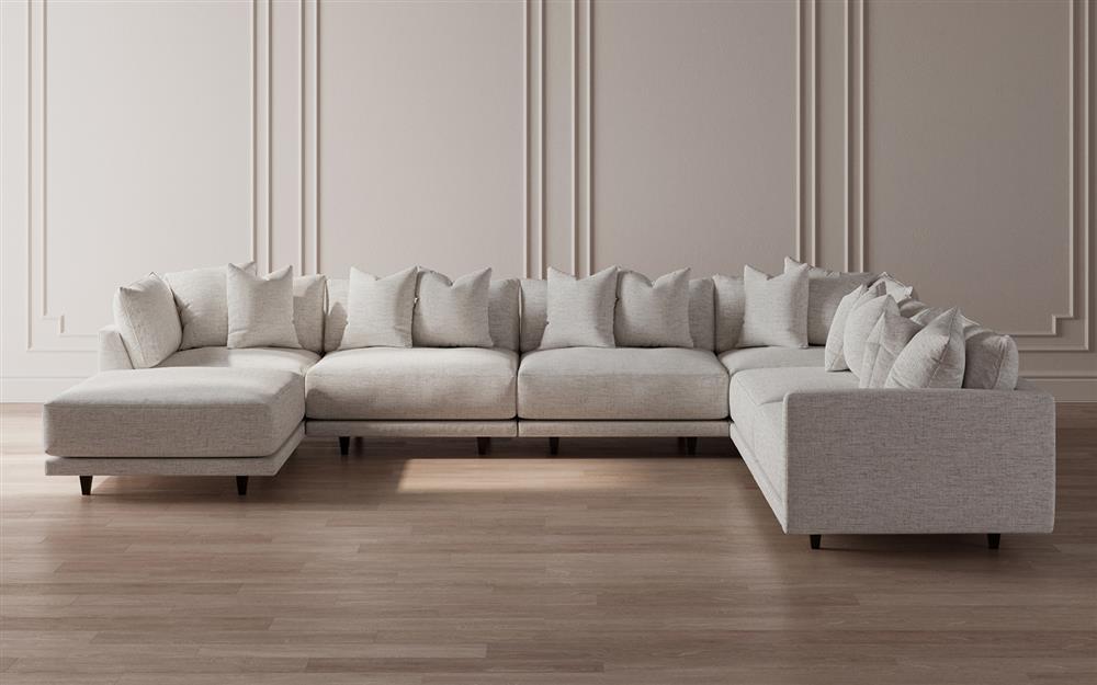 Toulouse Heathered Ivory Performance Modular 7-Piece Corner Sectional With Ottoman - Left End - 166&quot;|