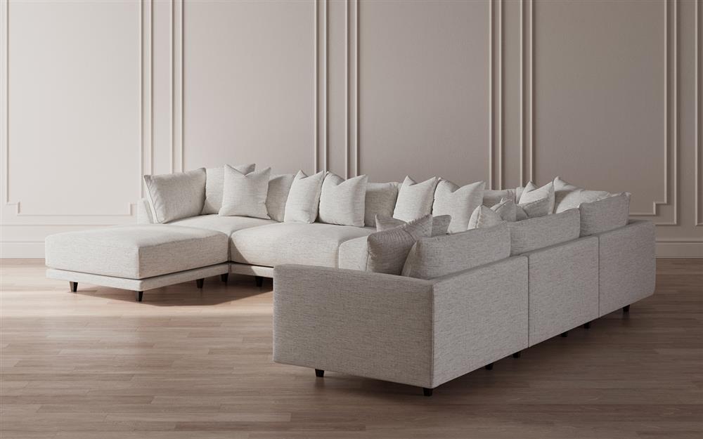 Toulouse Heathered Ivory Performance Modular 7-Piece Corner Sectional With Ottoman - Left End - 166&quot;|