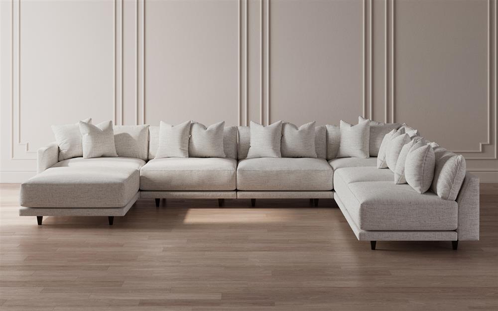 Toulouse Heathered Ivory Performance Modular 7-Piece Corner Sectional With Ottoman - Left End - 171&quot;|