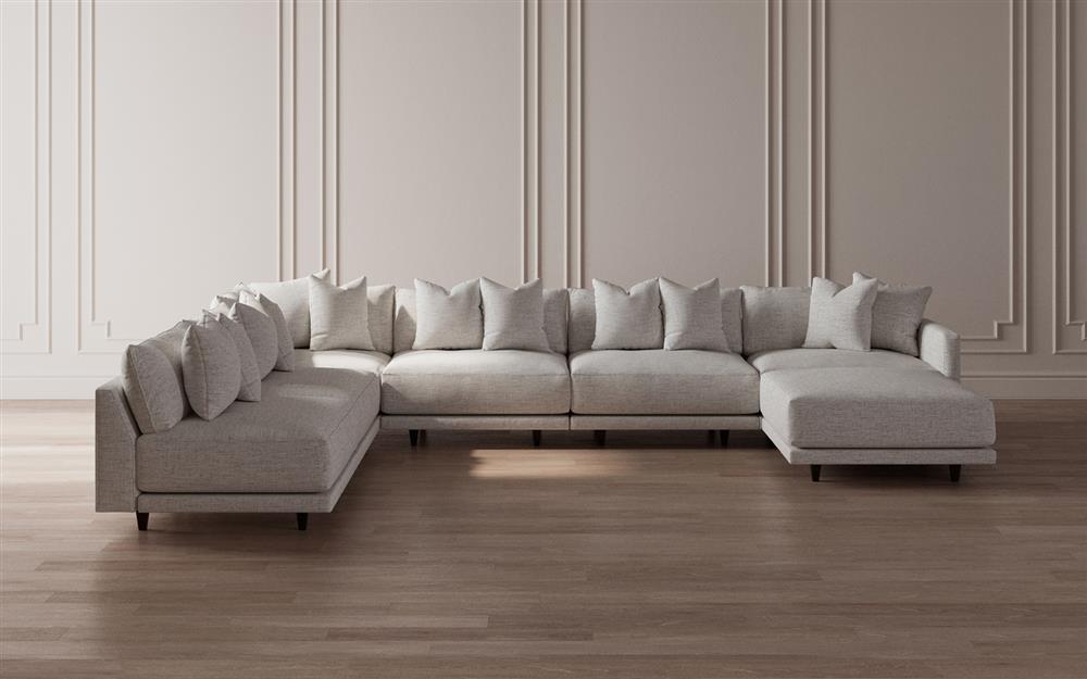 Toulouse Heathered Ivory Performance Modular 7-Piece Corner Sectional With Ottoman - Right End - 171"|