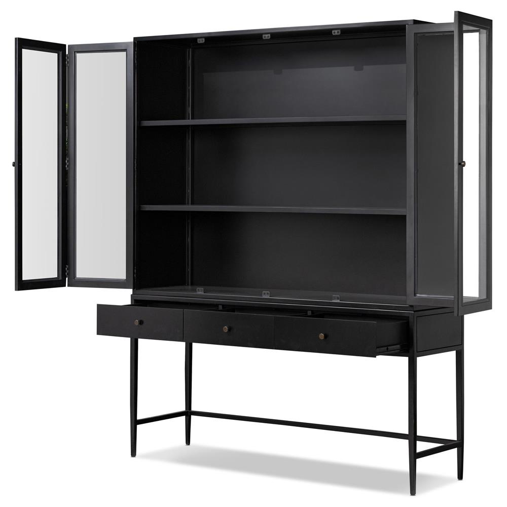 Augustus Industrial Loft Black Metal Display Cabinet Wide (over 50