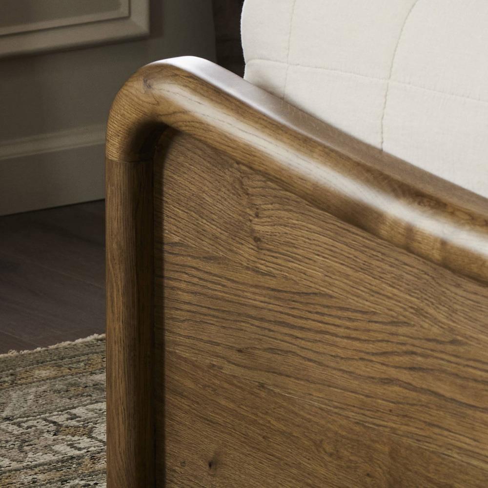 Holmes Rustic Lodge Beige Performance Brown Oak Curved Bed - Queen|