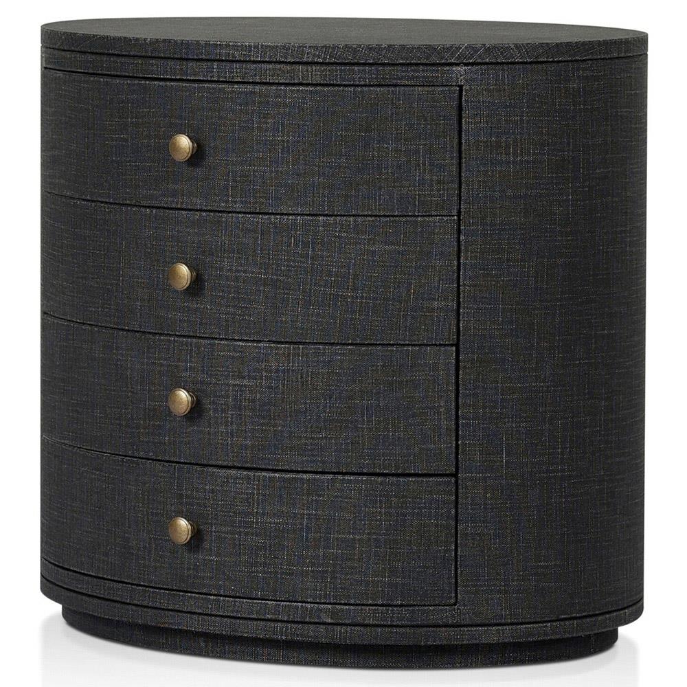 Beatrice Modern Classic Black Painted Linen Oval Nightstand|