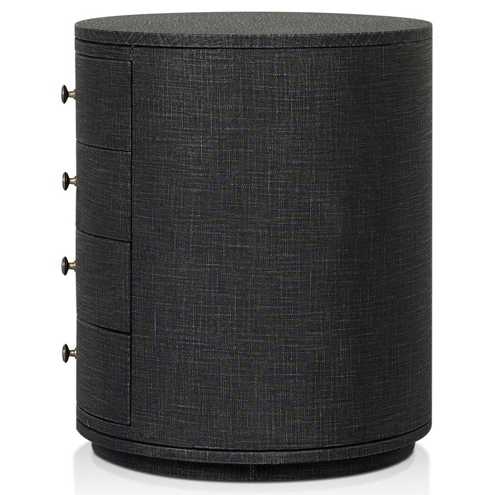 Beatrice Modern Classic Black Painted Linen Oval Nightstand|