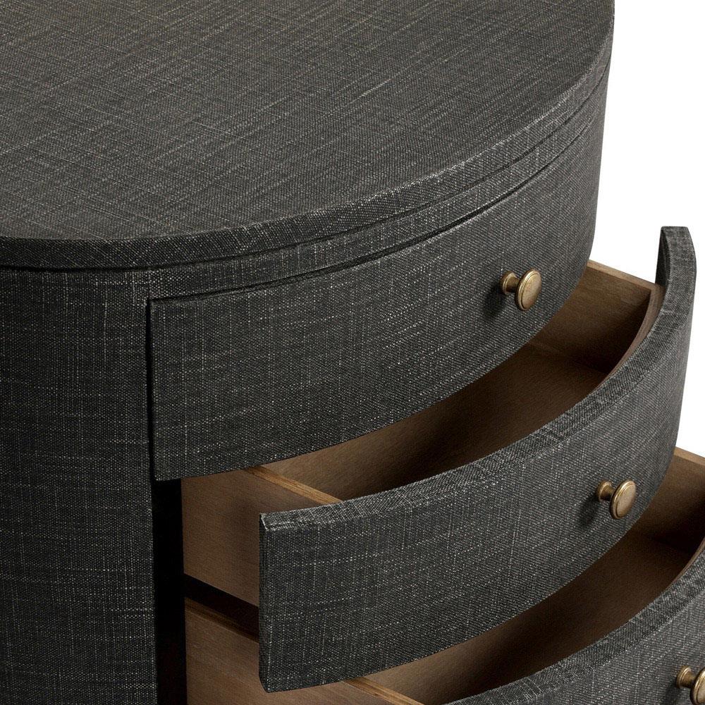 Beatrice Modern Classic Black Painted Linen Oval Nightstand|