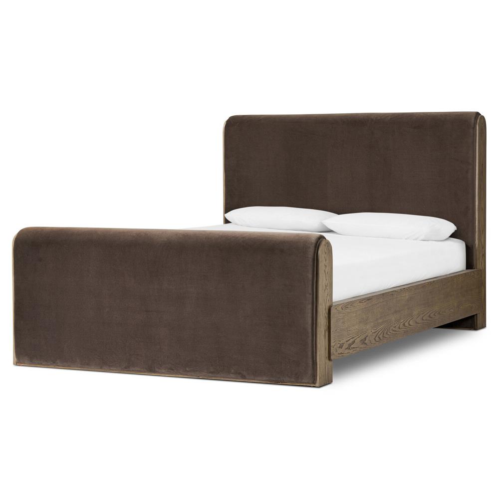 Ruby Modern Classic Brown Velvet Bed - Queen|