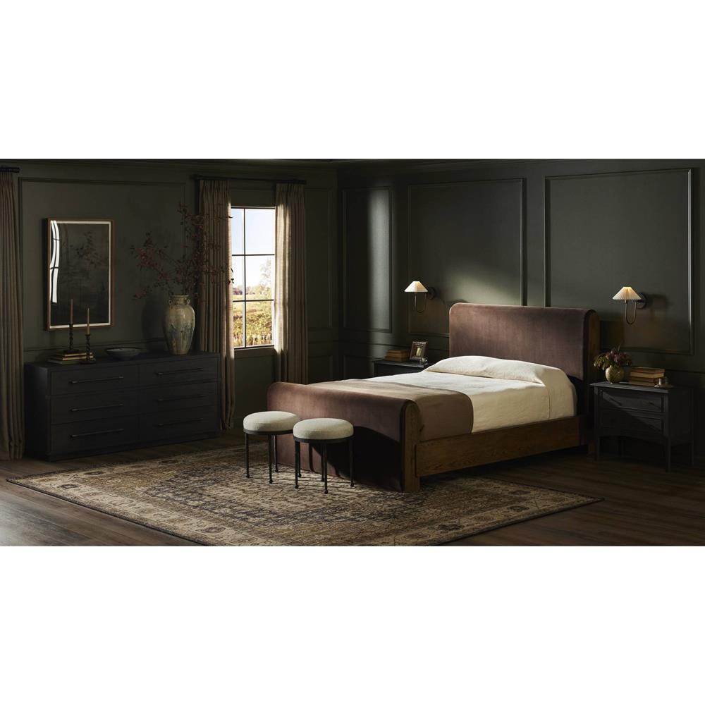 Ruby Modern Classic Brown Velvet Bed - Queen|