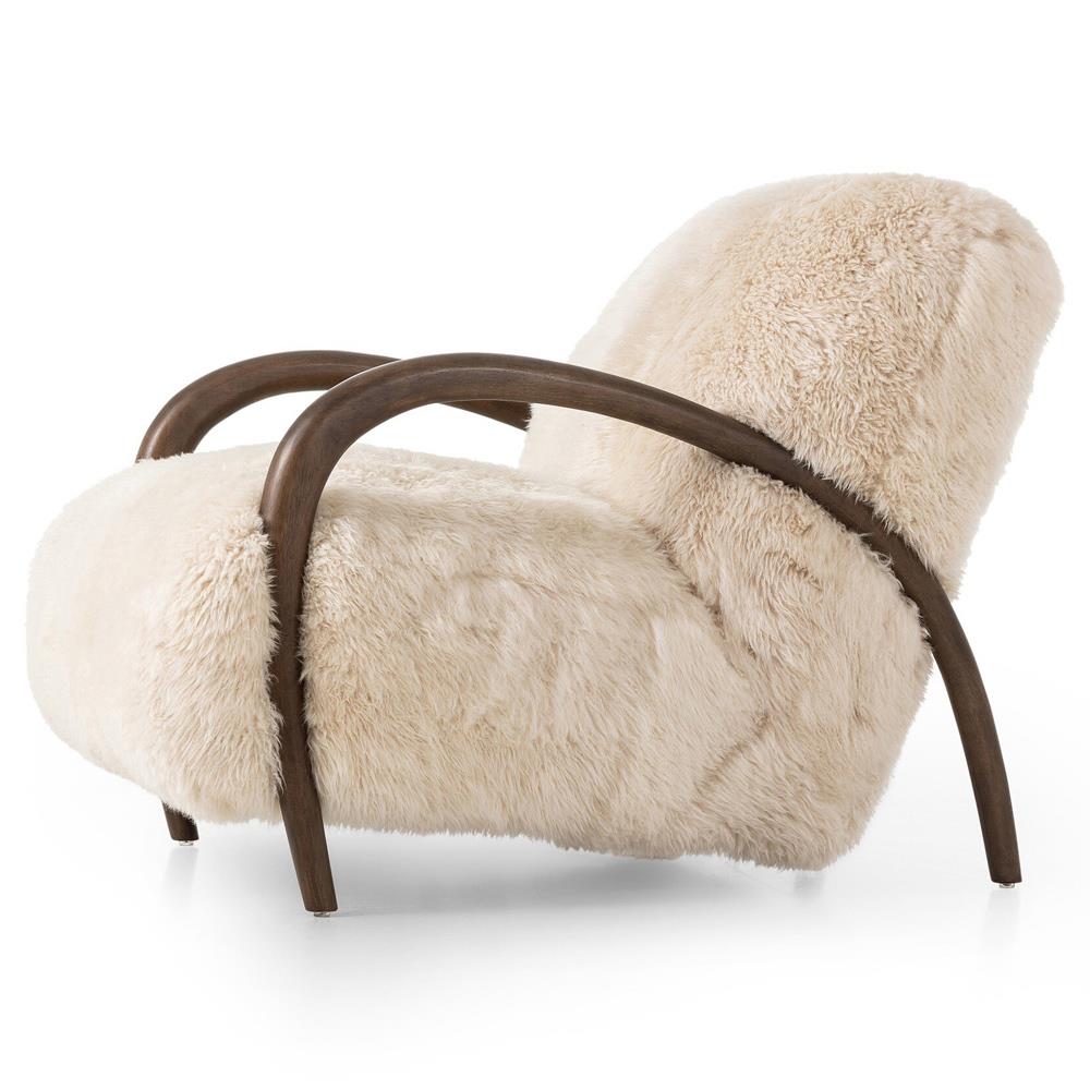 Adriel Rustic Lodge Cream Wool Fur Arm Chair|