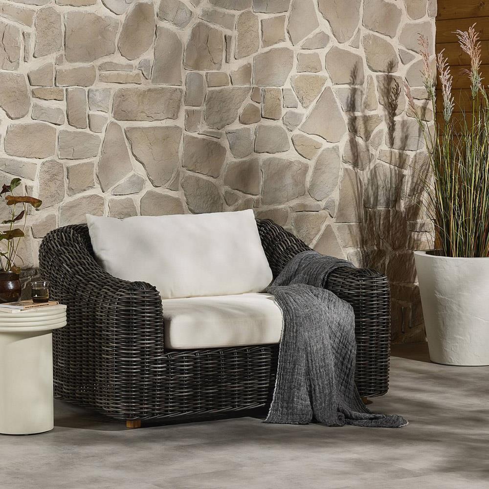 Celina Coastal Cream Upholstered Charcoal Teak Outdoor Arm Chair|