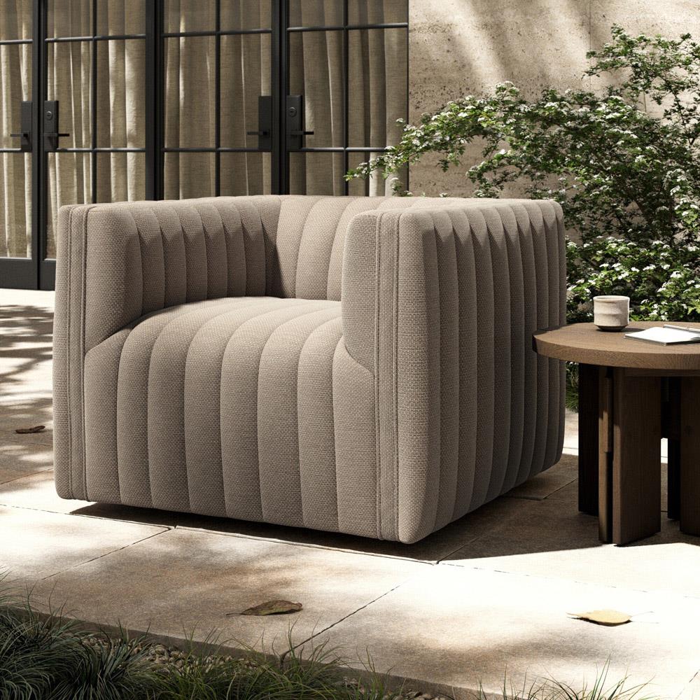 Leo Modern Classic Grey Tufted Outdoor Swivel Chair|