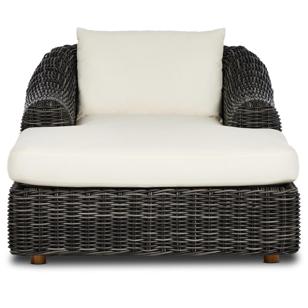 Celina Coastal Cream Upholstered Charcoal Teak Outdoor Chaise Lounge|