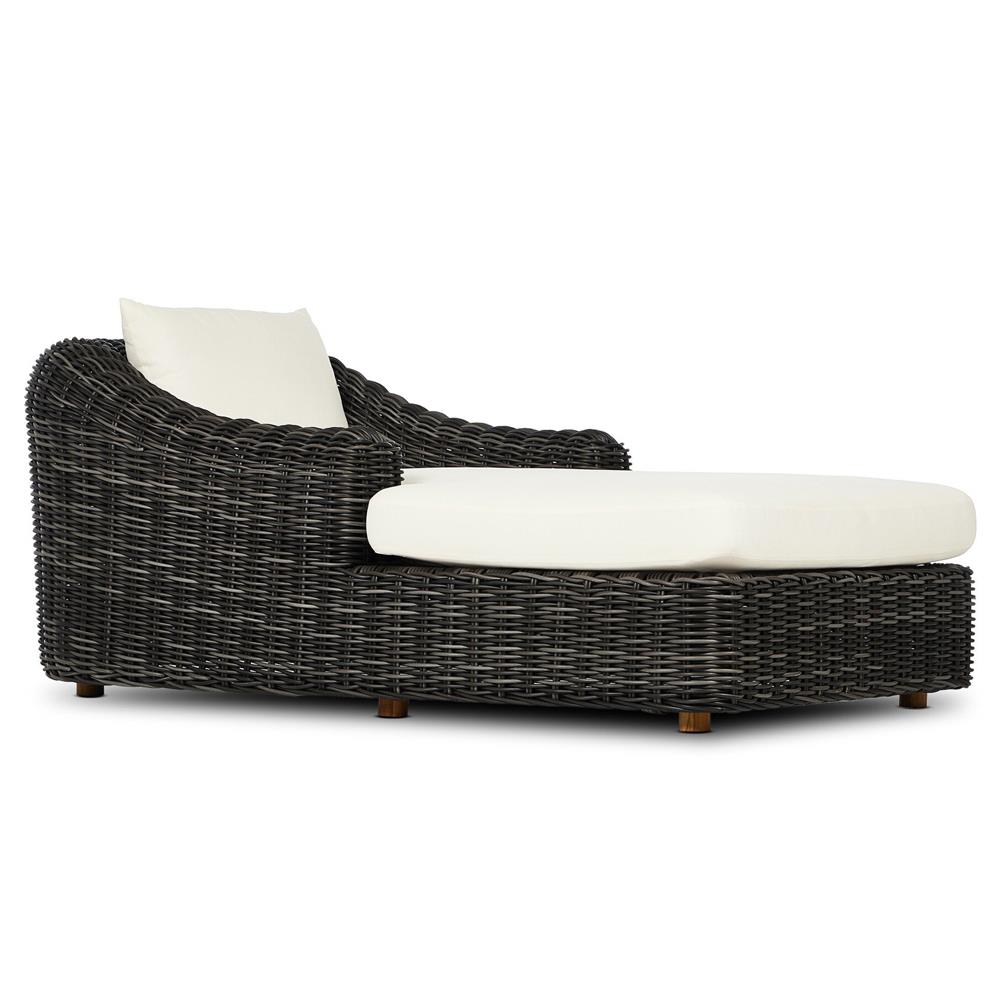 Celina Coastal Cream Upholstered Charcoal Teak Outdoor Chaise Lounge|