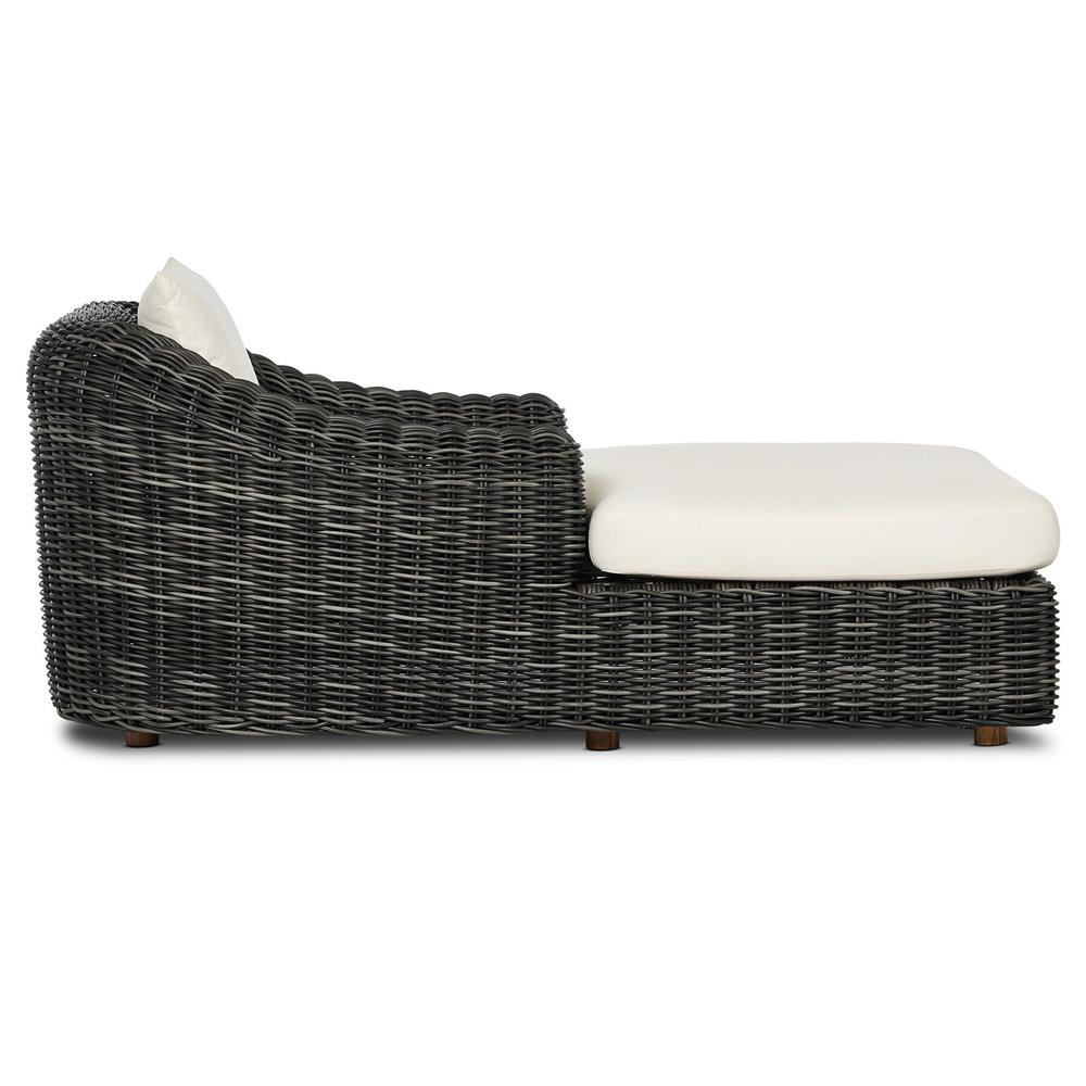 Celina Coastal Cream Upholstered Charcoal Teak Outdoor Chaise Lounge|