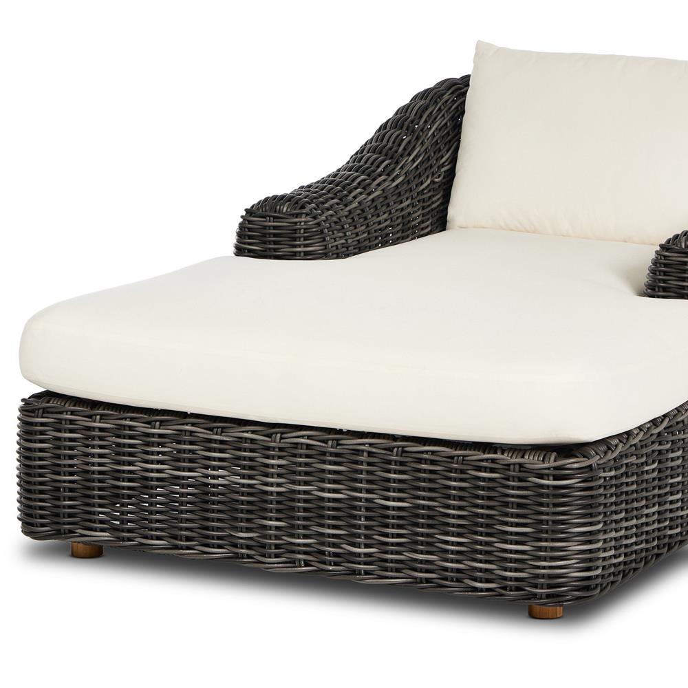 Celina Coastal Cream Upholstered Charcoal Teak Outdoor Chaise Lounge|
