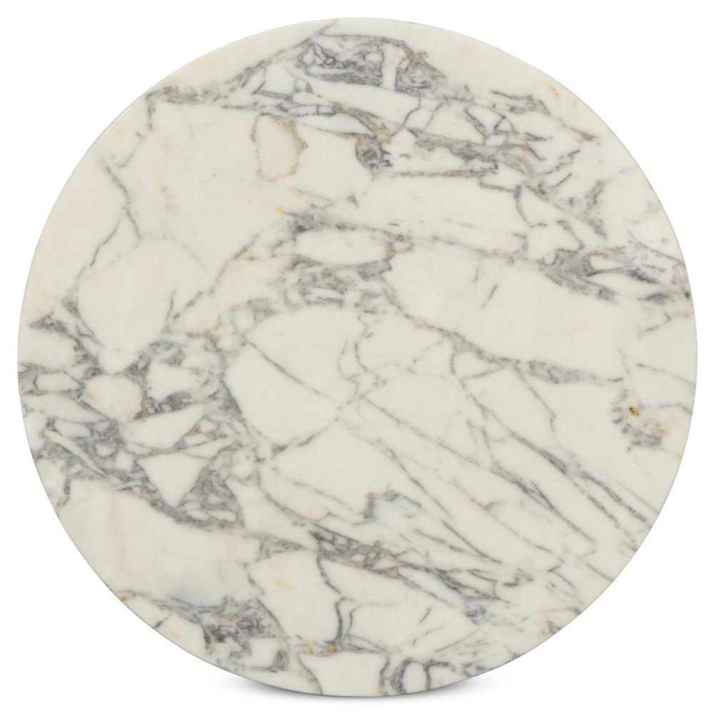 Berlin Modern Classic White Marble Grey Aluminum Round Outdoor End Table|