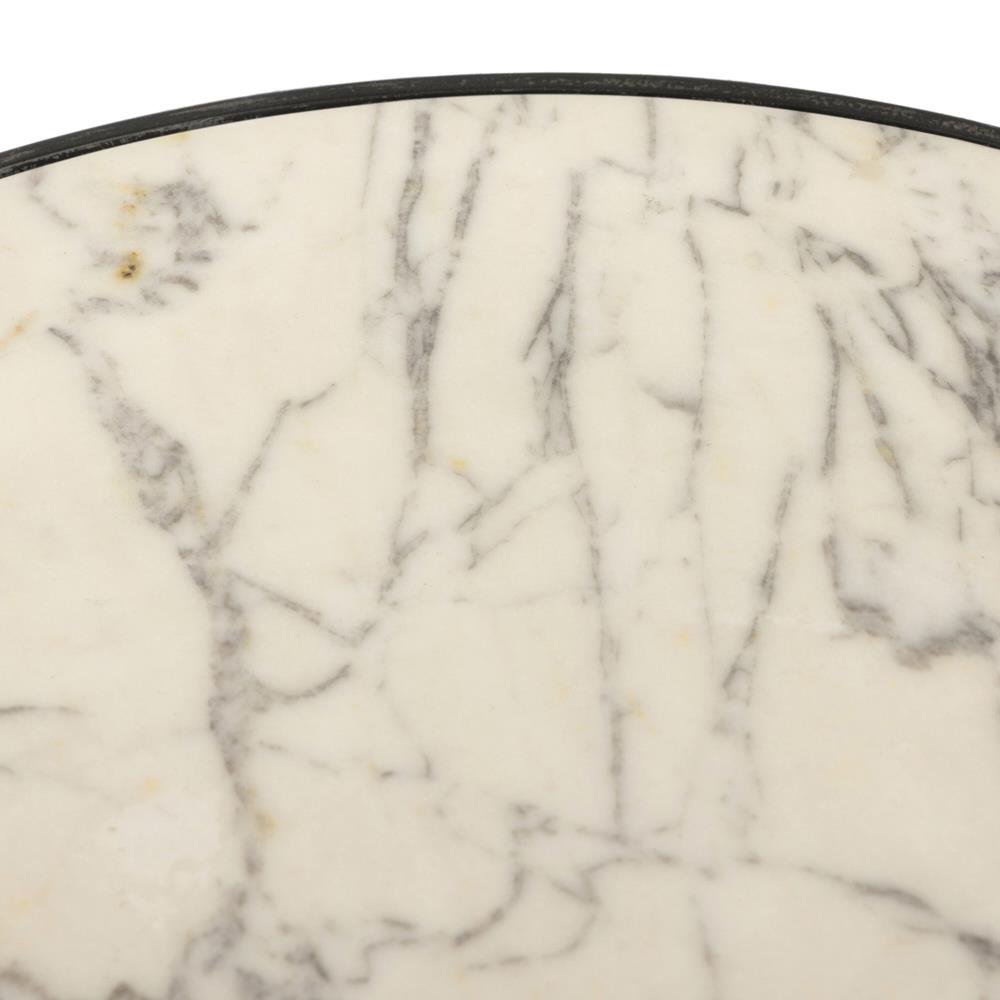 Berlin Modern Classic White Marble Grey Aluminum Round Outdoor End Table|