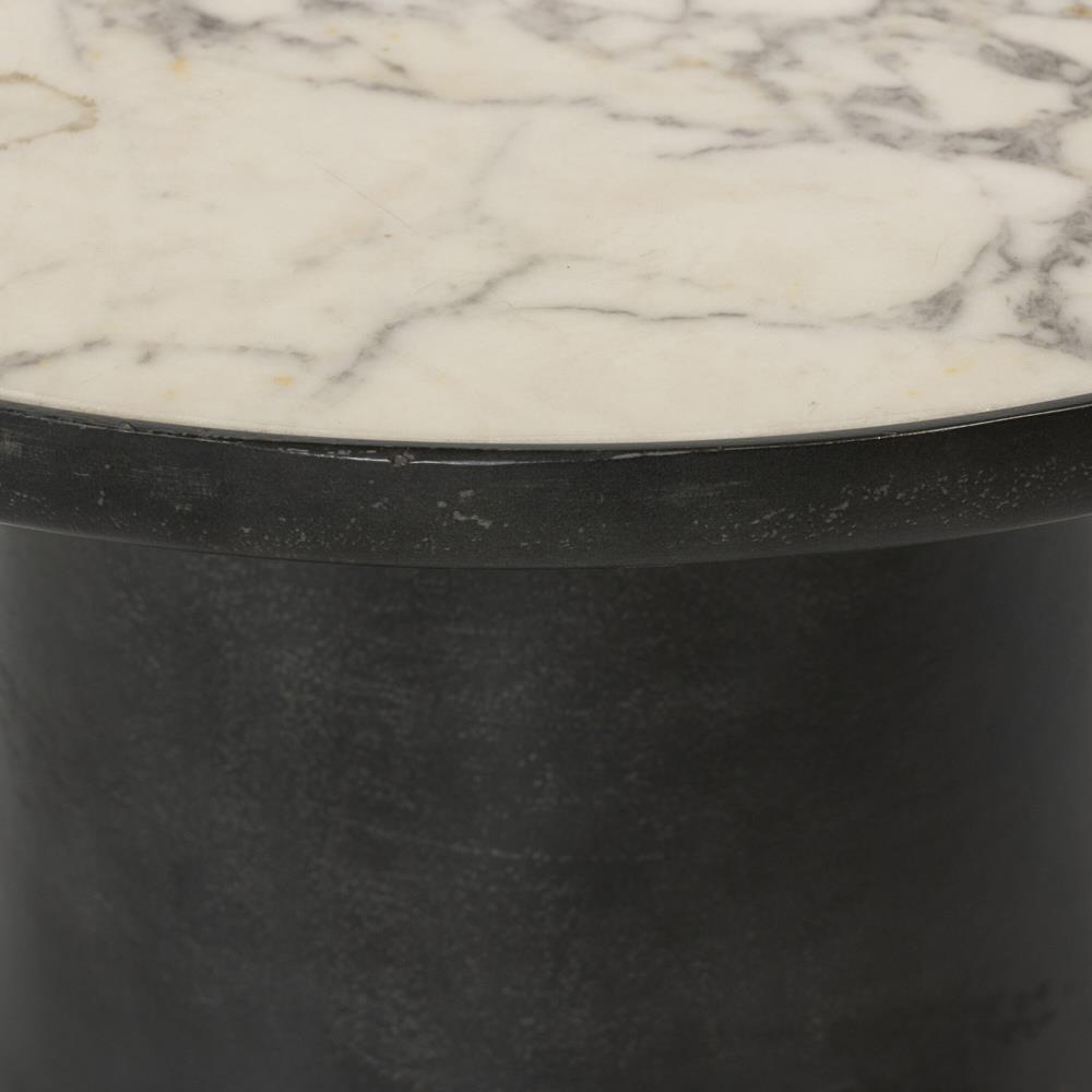 Berlin Modern Classic White Marble Grey Aluminum Round Outdoor End Table|