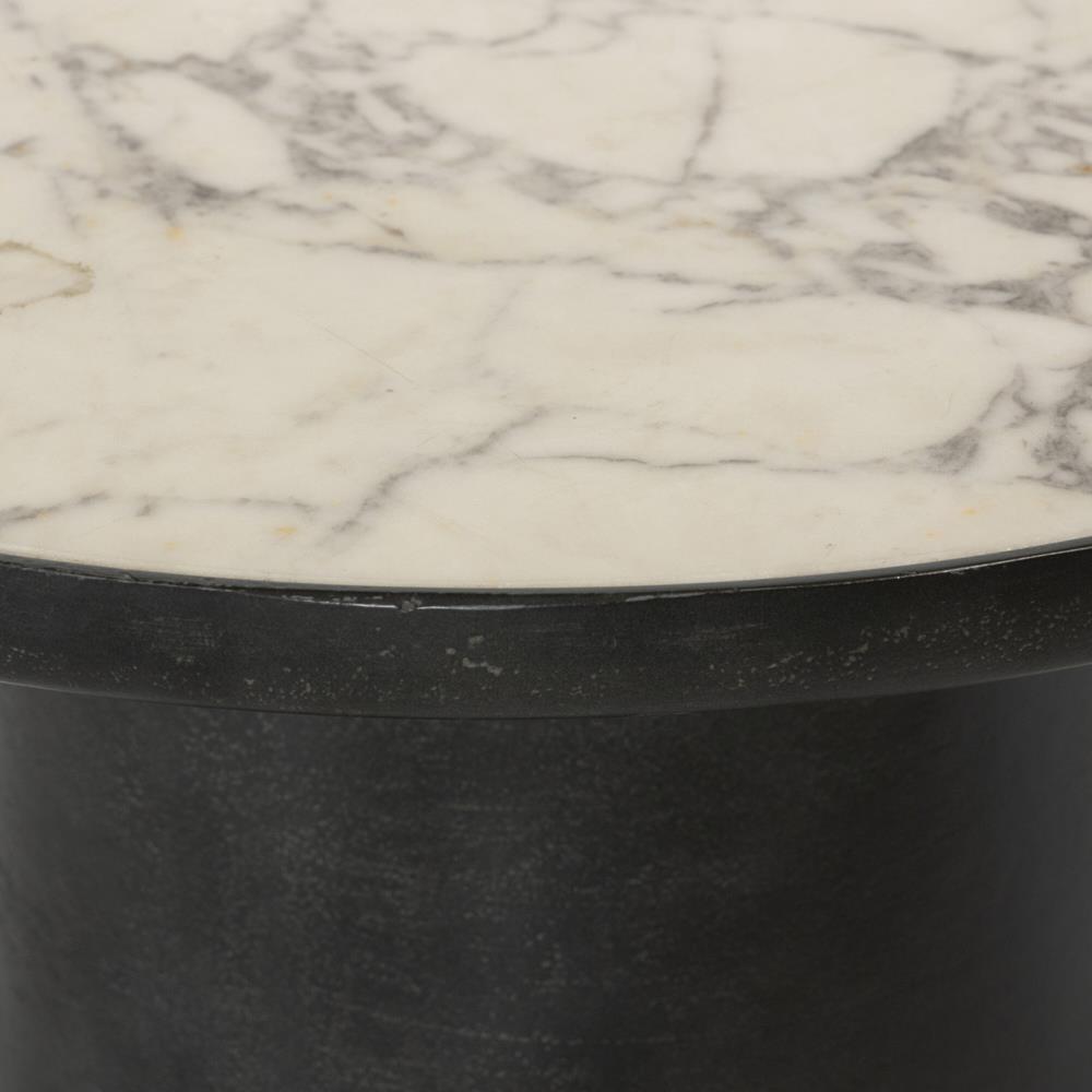 Berlin Modern Classic White Marble Grey Aluminum Round Outdoor End Table|