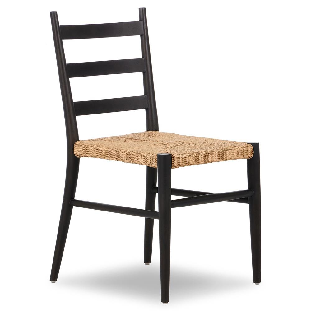 Leda Rustic Lodge Black Teak Wood Outdoor Ladderback Dining Chair|