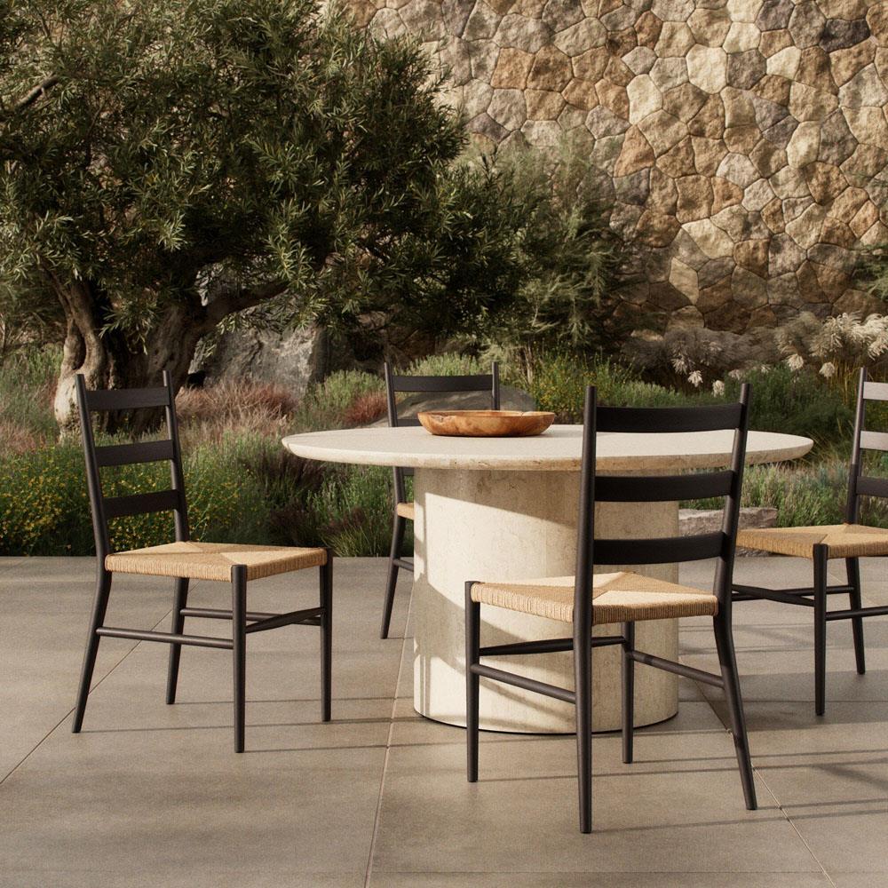 Leda Rustic Lodge Black Teak Wood Outdoor Ladderback Dining Chair|