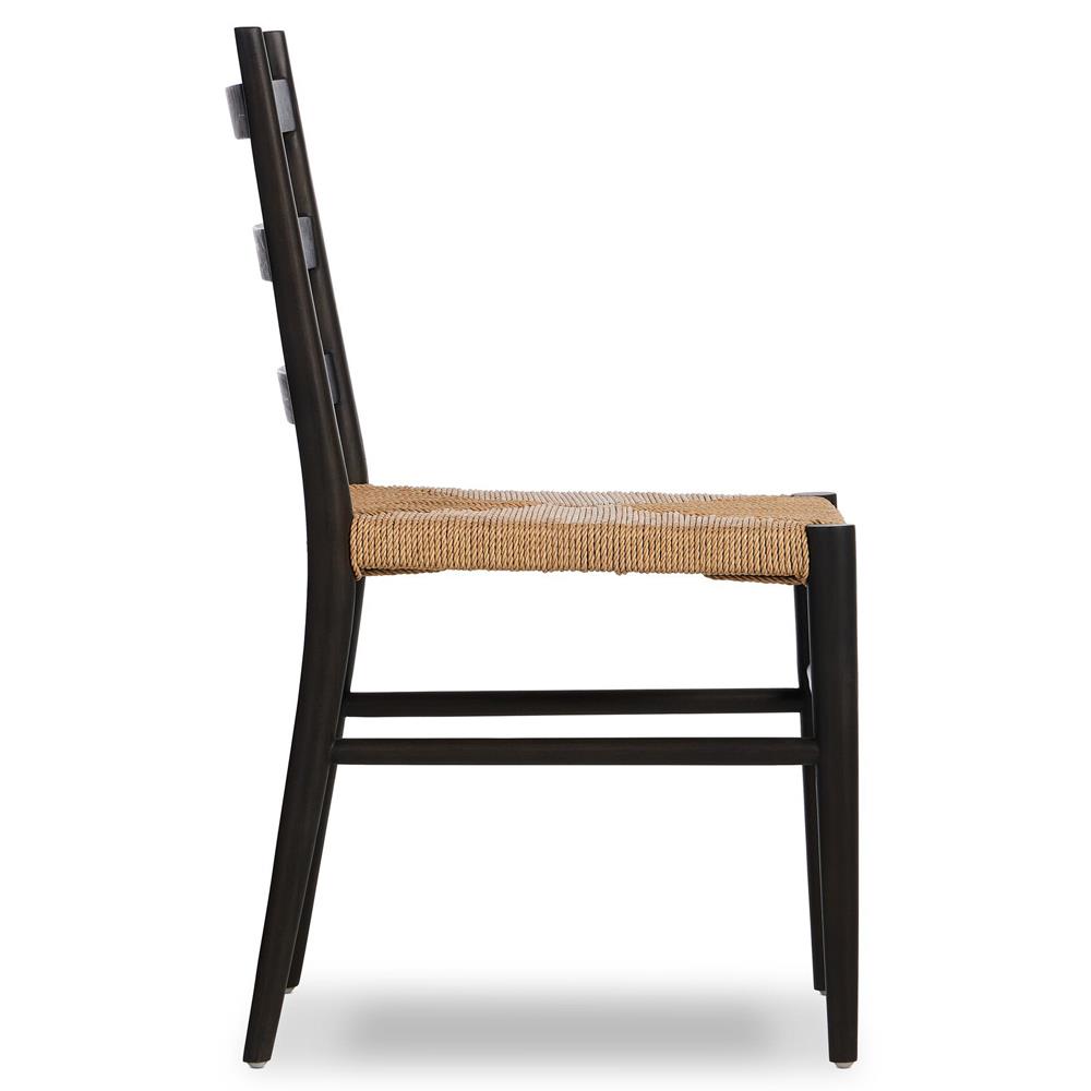 Leda Rustic Lodge Black Teak Wood Outdoor Ladderback Dining Chair|