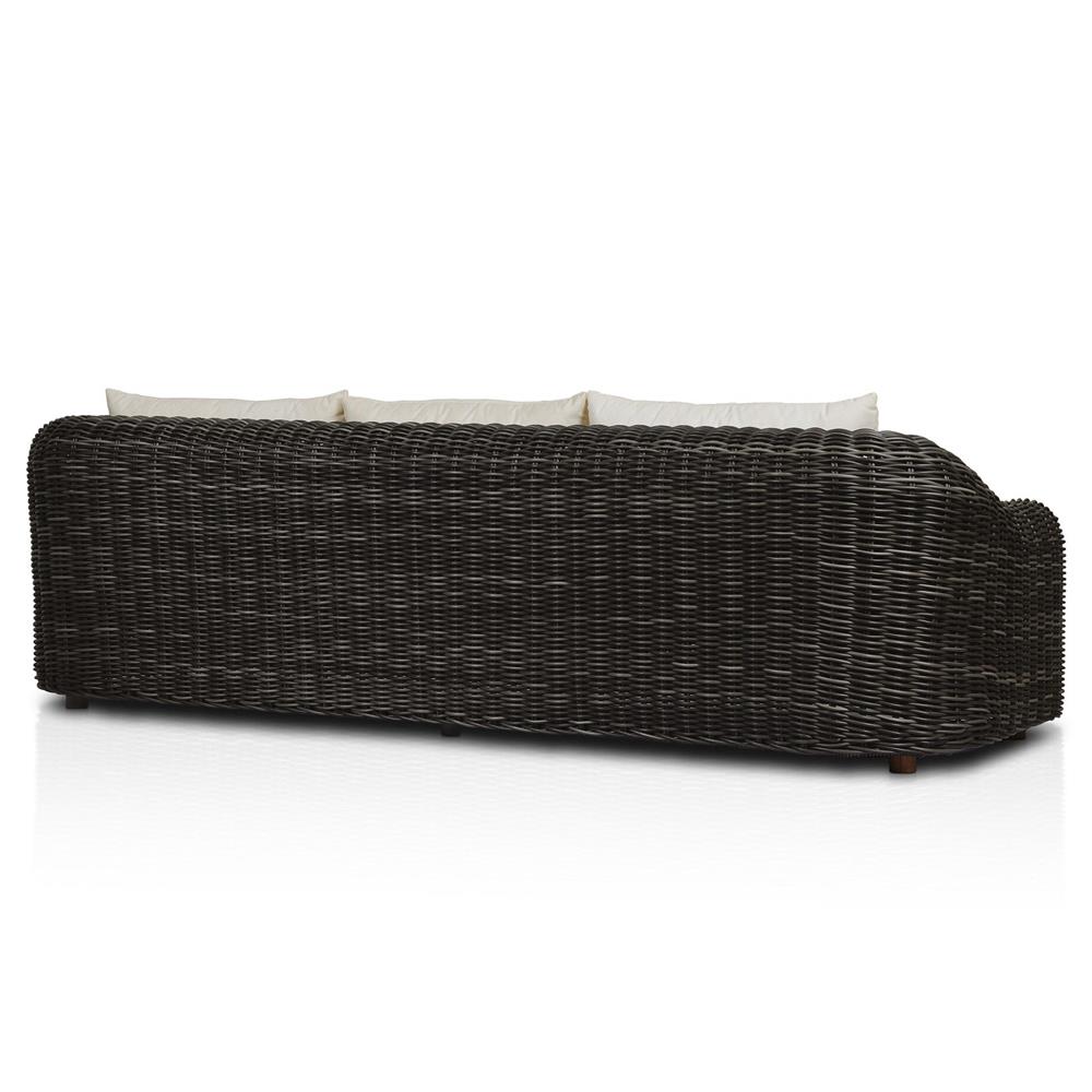 Celina Coastal Cream Upholstered Woven Wicker Charcoal Teak Outdoor Sofa - 106"|