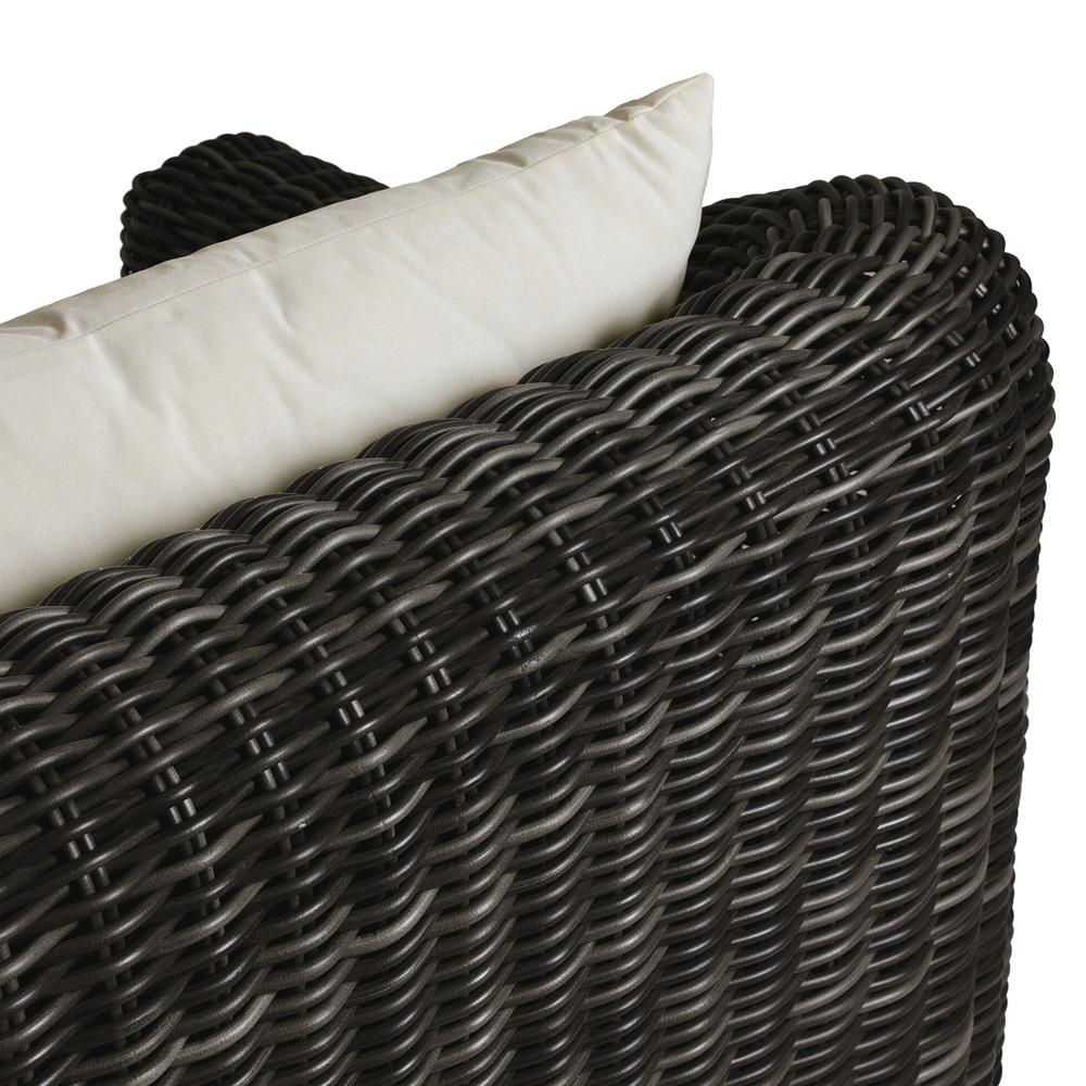 Celina Coastal Cream Upholstered Woven Wicker Charcoal Teak Outdoor Sofa - 106"|