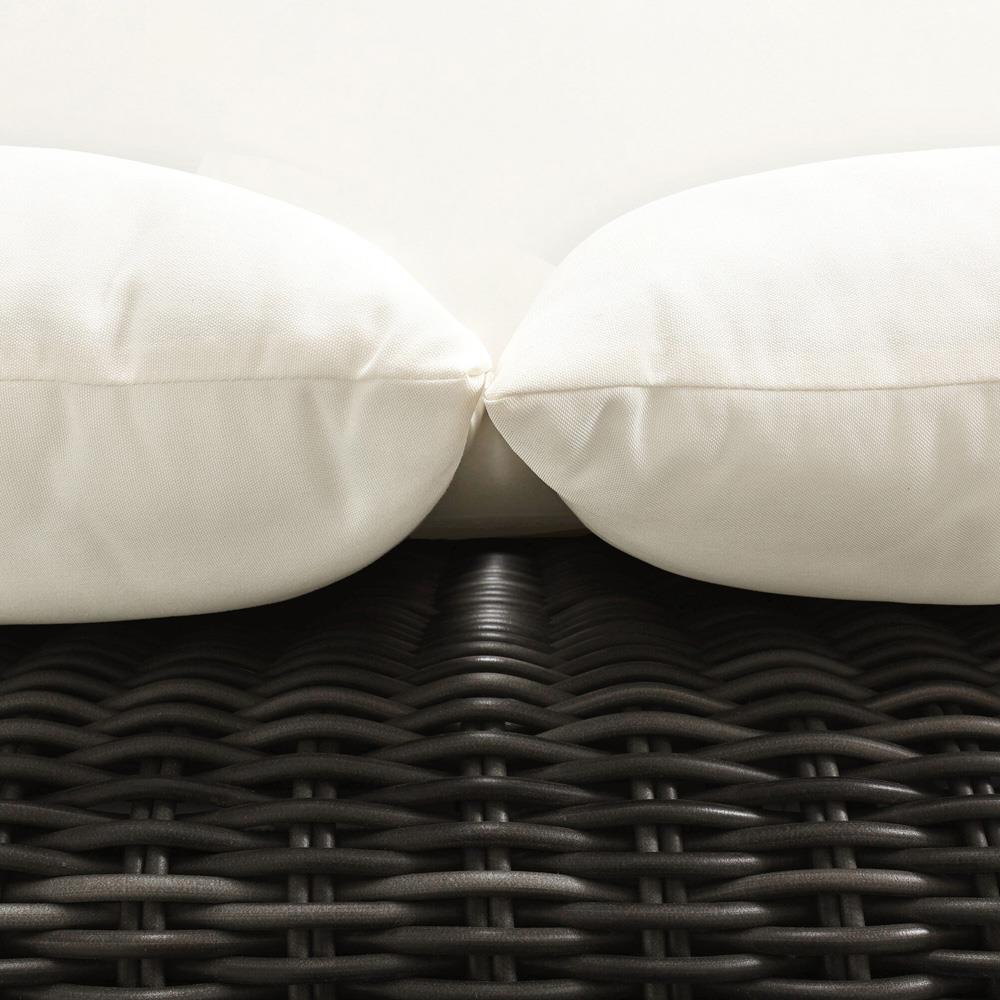 Celina Coastal Cream Upholstered Woven Wicker Charcoal Teak Outdoor Sofa - 106"|