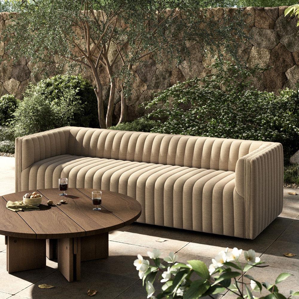 Leo Modern Classic Cream Tufted Outdoor Sofa - 97"|