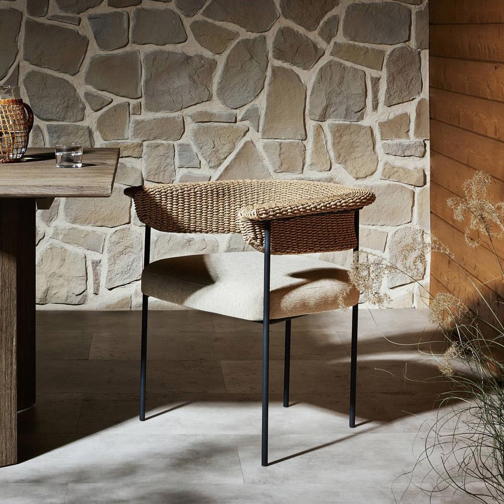 Penelope Modern Classic Beige Woven Outdoor Dining Arm Chair|