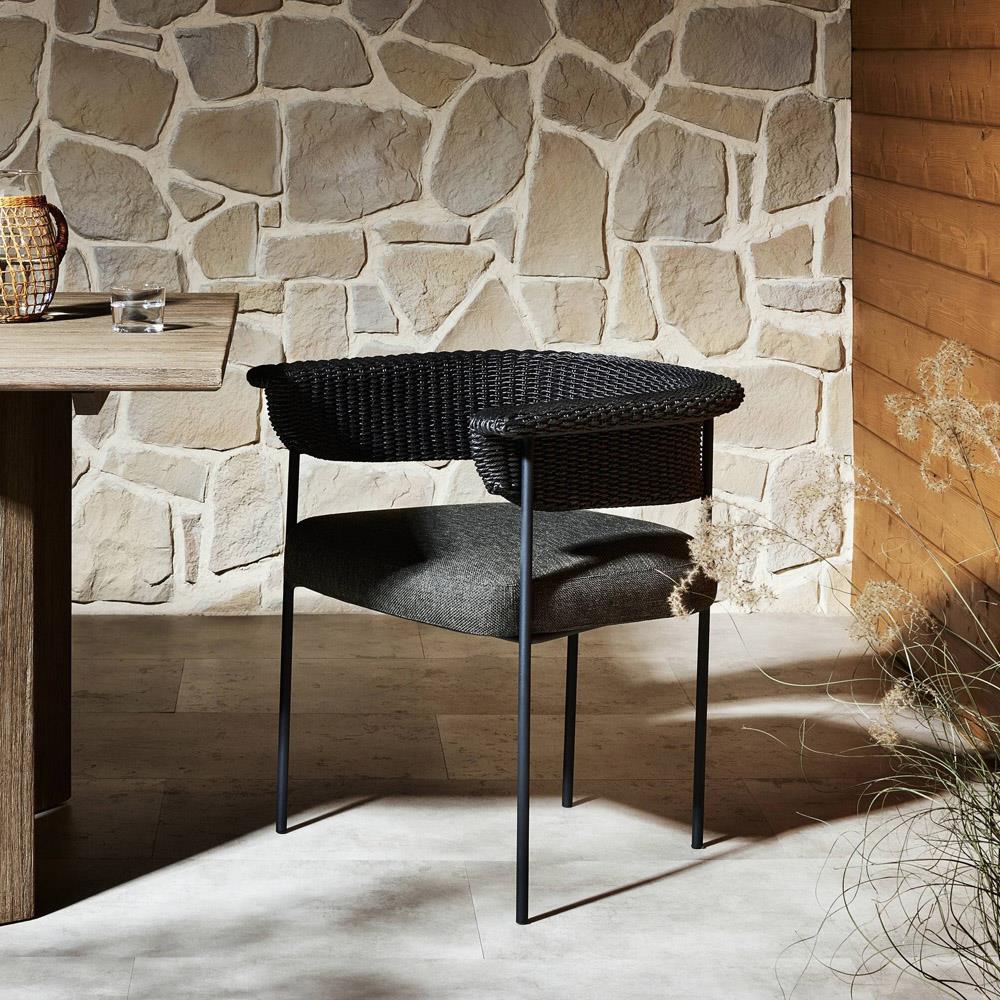 Penelope Modern Classic Black Woven Outdoor Dining Arm Chair|