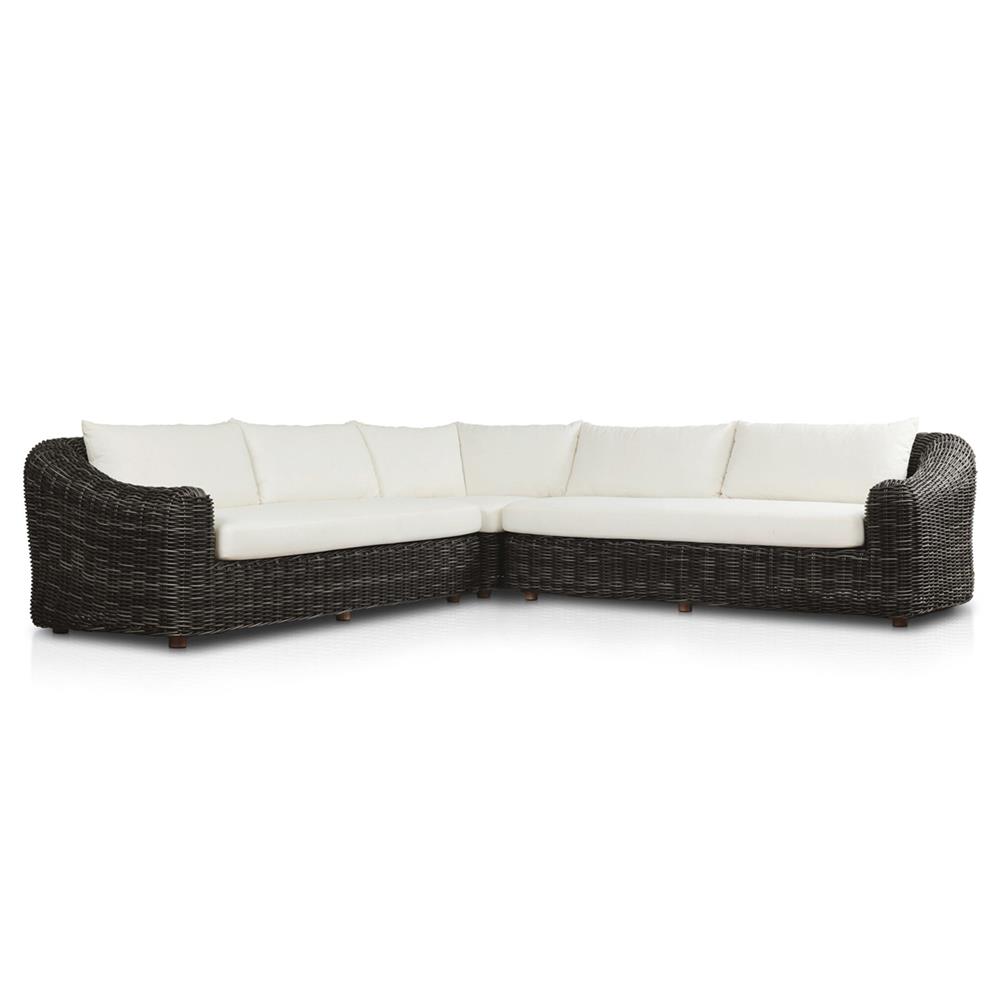 Celina Coastal Cream Upholstered Charcoal Teak Outdoor Sectional - 122"|