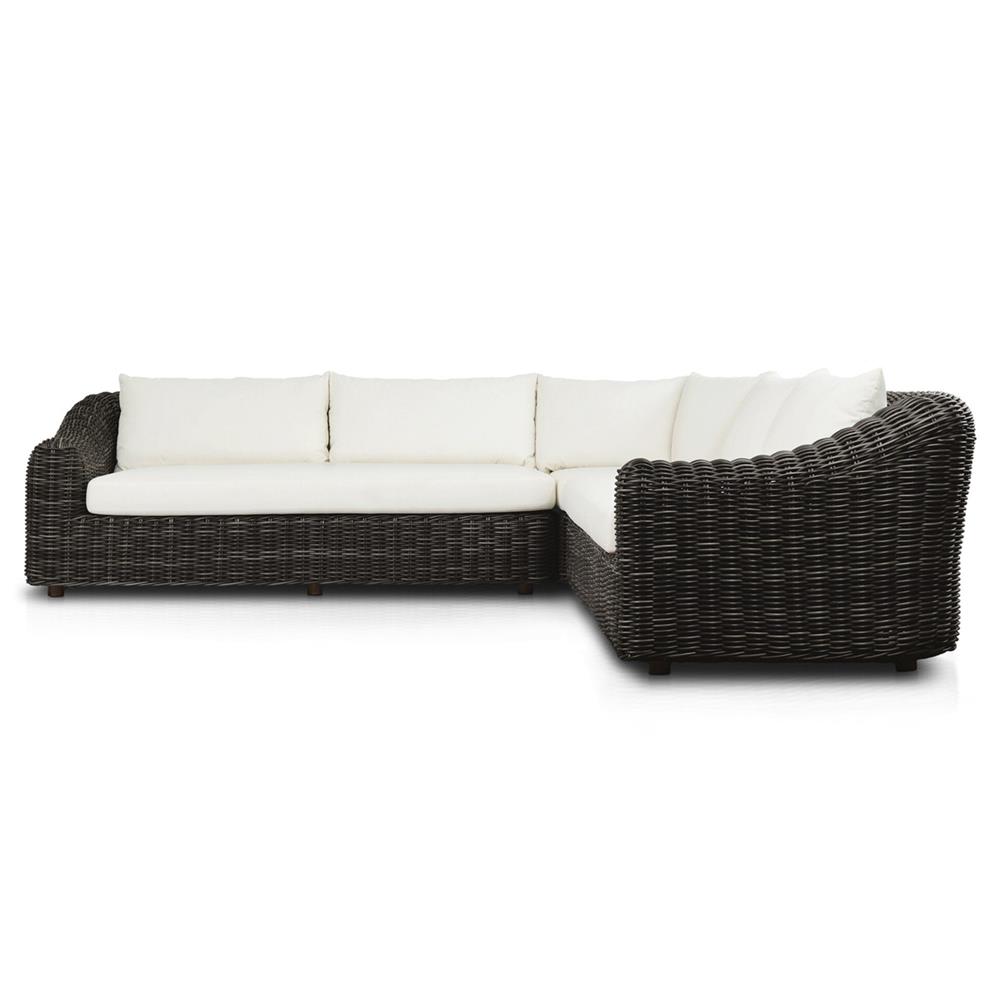 Celina Coastal Cream Upholstered Charcoal Teak Outdoor Sectional - 122"|